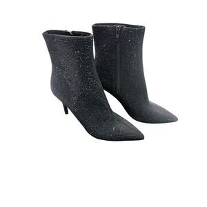 Express Women's Sparkly Rhinestones Pointed Toe Heeled Booties Black Size 6.5